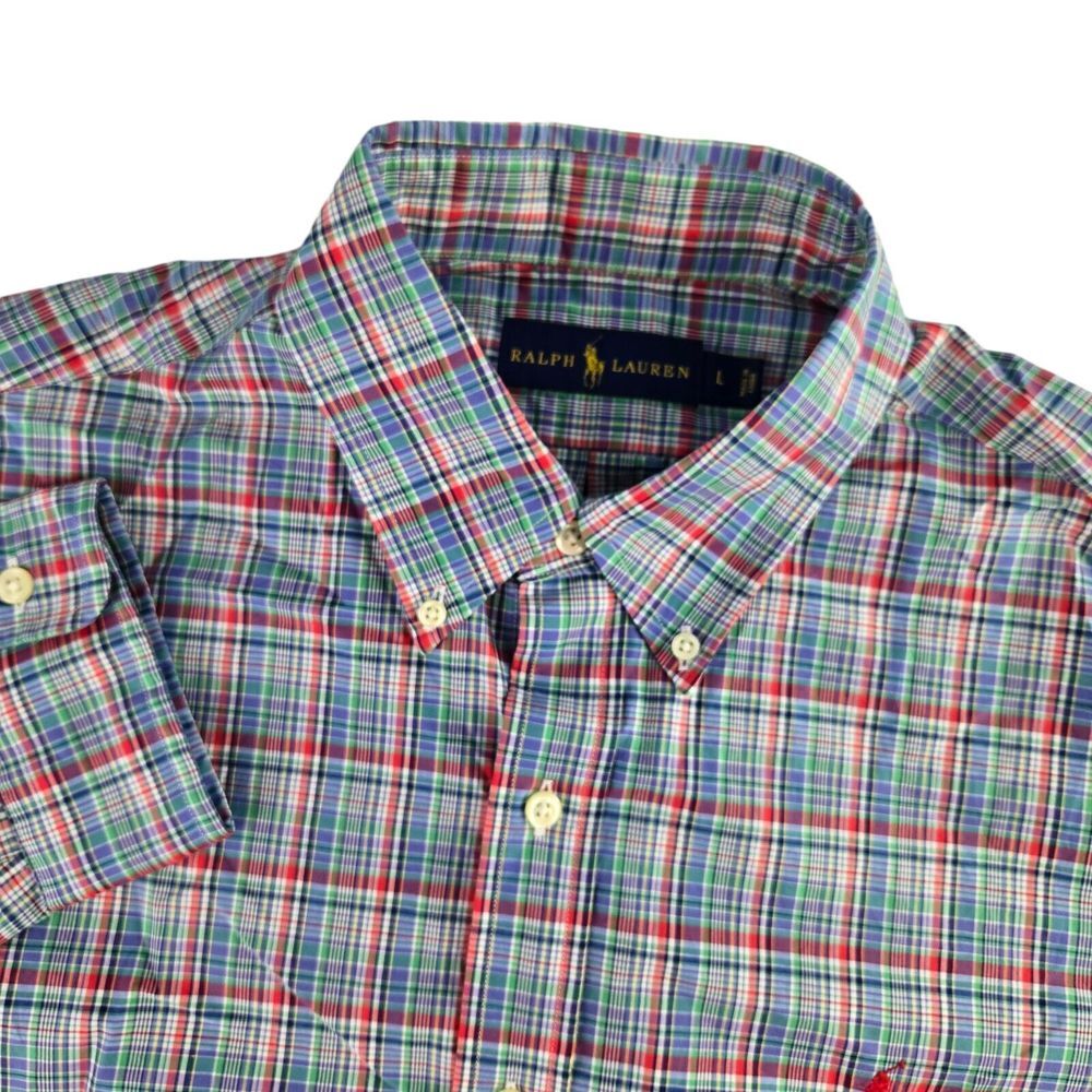 Ralph Lauren Mens Large Blue/Red Plaid‎ Long Sleeve Button Front Shirt